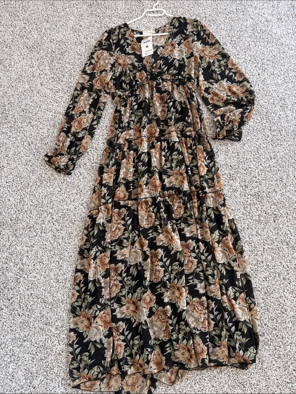 eesome Black Maxi Dress with Brown Floral Print